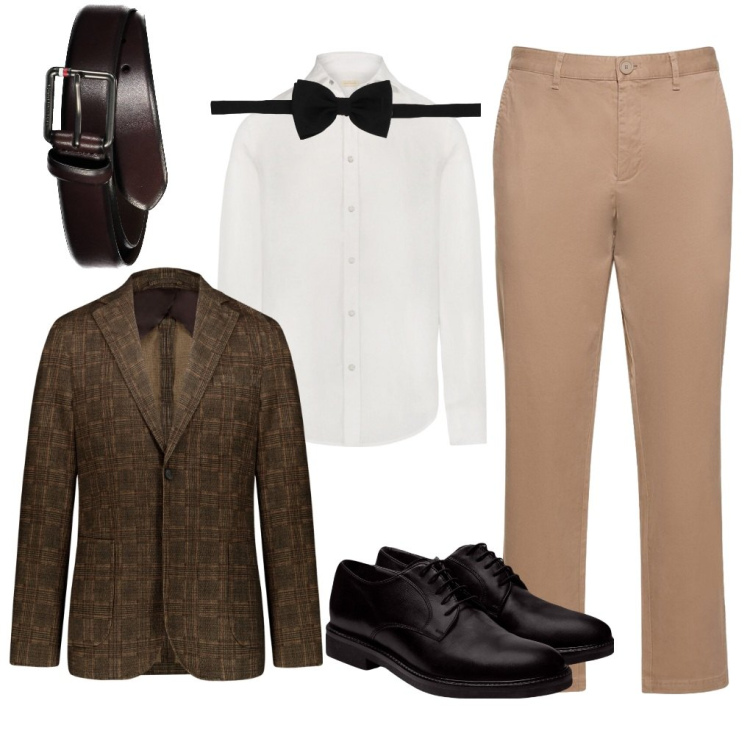 Outfit uomo - Marco: testimone di lui. Stile Business/Elegante per Cerimonia. Abbinamento con scarpe stringate, giacche, pantaloni chino, cinture, camicie, papillon.