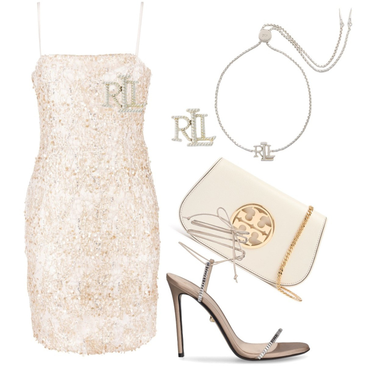 Outfit donna - Very glamour. Stile Glamour per Serata fuori. Abbinamento con vestiti a tubino, orecchini, braccialetti, sandali col tacco, pochette.
