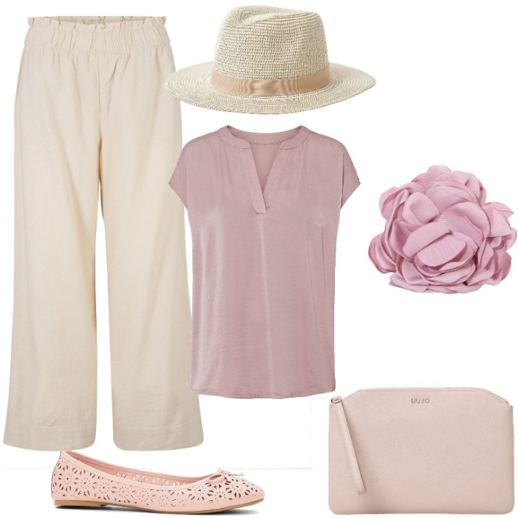 Outfit donna - Pantaloni culotte cropped. Stile Casual per Tutti i giorni. Abbinamento con pantaloni culotte, ballerine, camicie, cappelli, braccialetti, clutch.