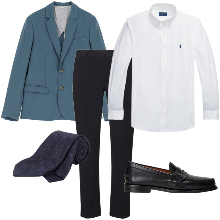 Outfit uomo - Anniversario di matrimonio. Stile Business/Elegante per Cerimonia. Abbinamento con giacche, camicie, scarpe stringate, pantaloni, cravatte.