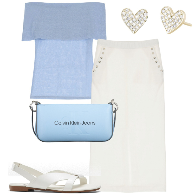 Outfit donna - Total look #1915340. Stile Casual chic per Tutti i giorni. Abbinamento con sandali, orecchini, gonne longuette, top, borse a spalla.