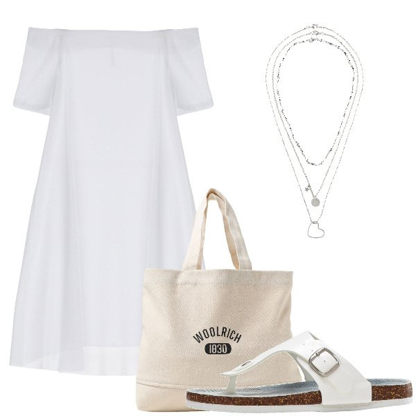 Outfit donna - Total look #1915368. Stile Basic per Tutti i giorni. Abbinamento con infradito, collane, vestiti corti, borse tote.