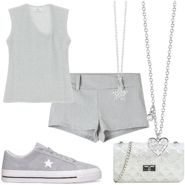 Outfit donna - Total look #1915378. Stile Sexy per Tutti i giorni. Abbinamento con borse a tracolla, shorts, collane, collane, top, sneakers.