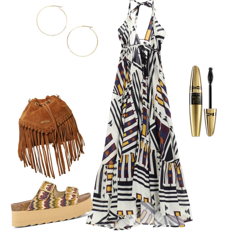 Outfit donna - Country ma femminile. Stile Trendy per Tutti i giorni. Abbinamento con mascara, borse a secchiello, orecchini, vestiti lunghi, zeppe.