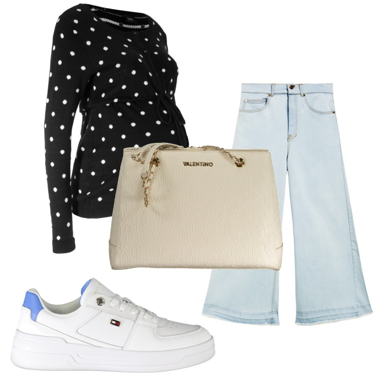 Outfit donna - Total look #1915391. Stile Basic per Tutti i giorni. look ideale per Premaman. Abbinamento con vestiti corti, jeans bootcut, sneakers, borse a spalla.