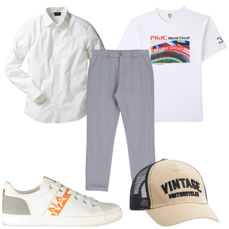 Outfit uomo - Total look #1915413. Stile Trendy per Tutti i giorni. Abbinamento con camicie, t-shirt, cappelli, jeans slim fit, sneakers.