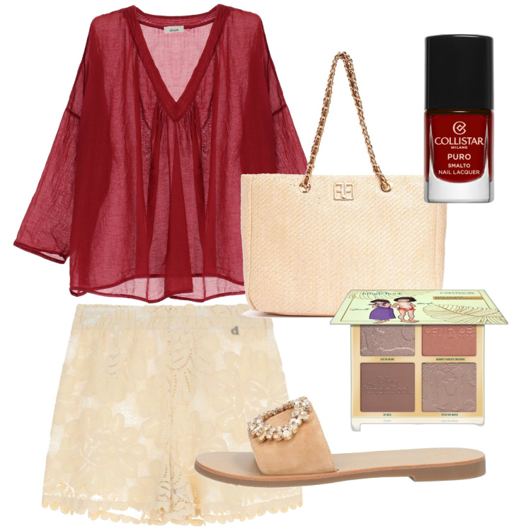 Outfit donna - Cherry Details!!!. Stile Minimal per Tutti i giorni. Abbinamento con sandali in pelle, smalti, blush, borse a spalla, bluse, shorts.