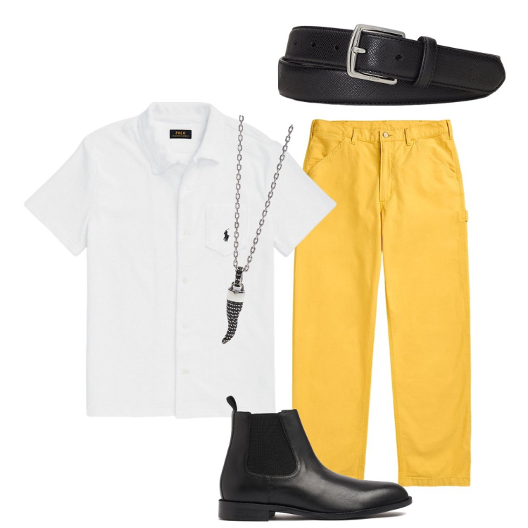 Outfit uomo - Total look #1915450. Stile Trendy per Tutti i giorni. Abbinamento con collane, cinture, pantaloni, camicie, stivali e stivaletti.