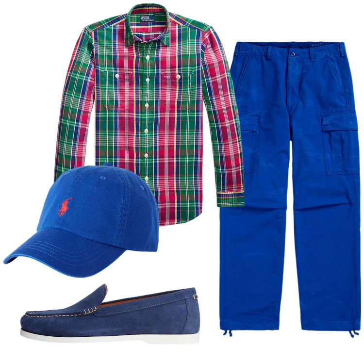 Outfit uomo - Total look #1915504. Stile Trendy per Tutti i giorni. Abbinamento con cappelli, scarpe stringate, pantaloni cargo, camicie.