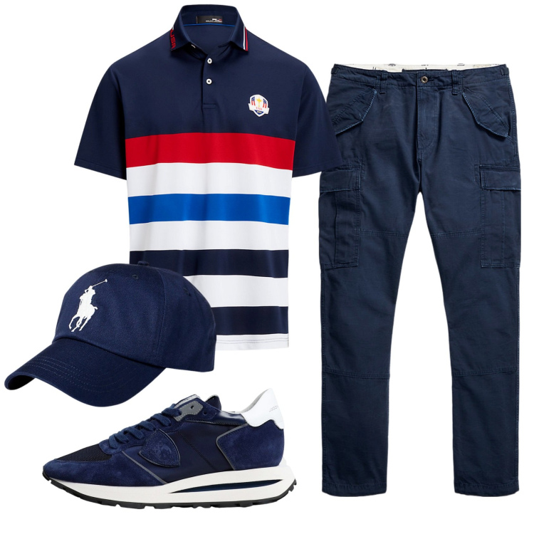 Outfit uomo - Total look #1915517. Stile Casual per Ufficio. Abbinamento con cappelli, pantaloni cargo, polo, sneakers.