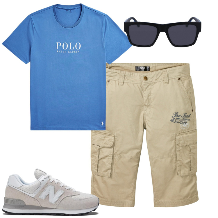Outfit uomo - Total look #1915531. Stile Casual per Tutti i giorni. Abbinamento con bermuda, sneakers, t-shirt, occhiali da sole.