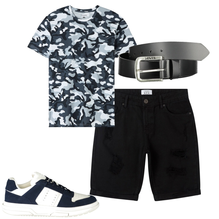 Outfit uomo - Total look #1915533. Stile Casual per Tutti i giorni. Abbinamento con bermuda, t-shirt, cinture, sneakers.