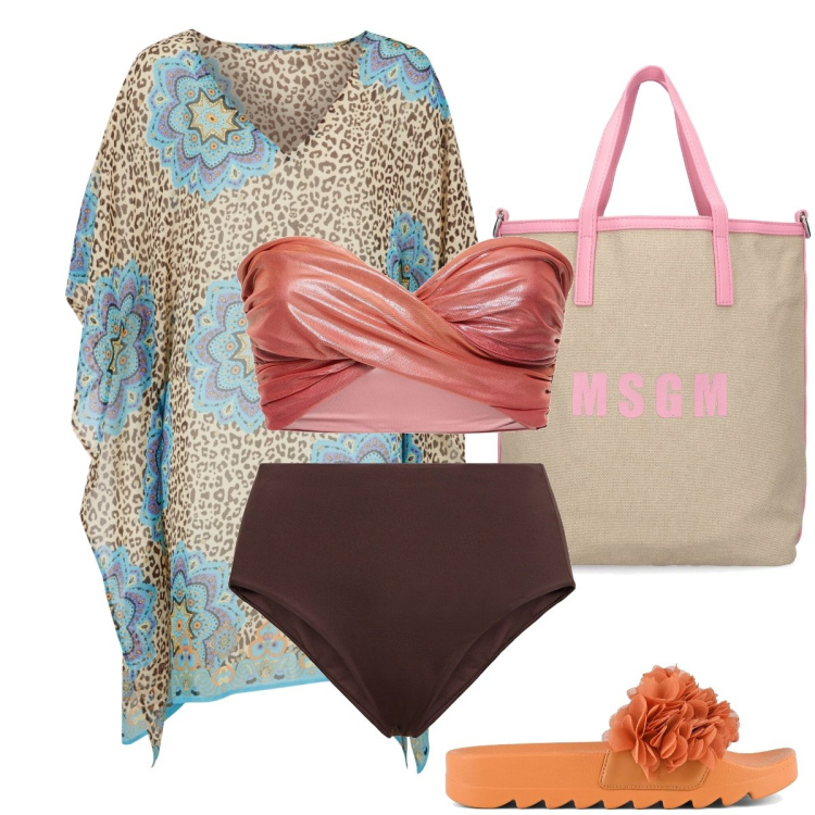 Outfit donna - La fascia lurex. Stile Sexy per Mare. Abbinamento con vestiti da spiaggia, ciabatte, bikini, bikini, shopping bag.