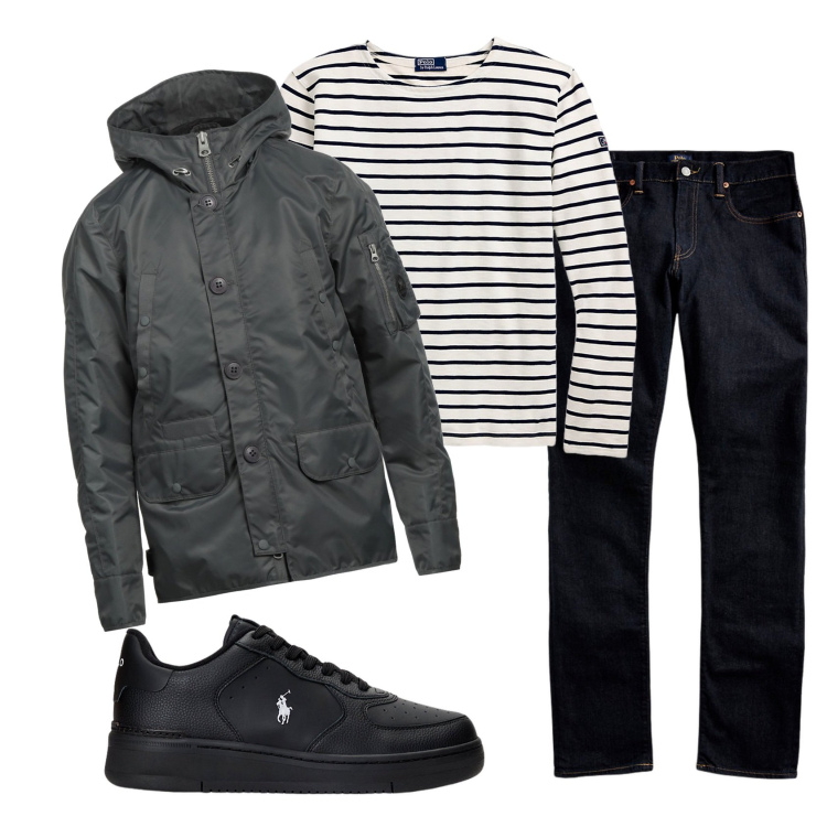 Outfit uomo - Total look #1915608. Stile Casual per Ufficio. Abbinamento con cappotti, jeans, sneakers, maglieria.