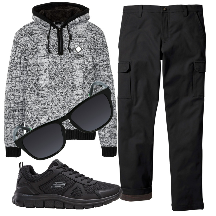 Outfit uomo - Total look #1915628. Stile Casual per Ufficio. Abbinamento con pantaloni cargo, sneakers, maglieria, occhiali da sole.