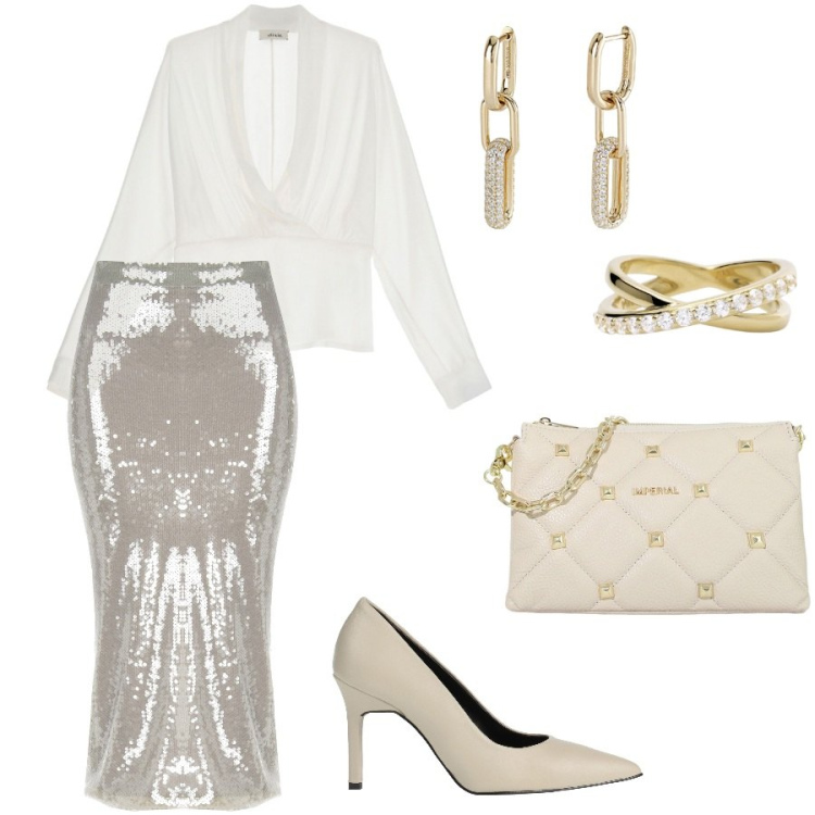 Outfit donna - Bright outfit. Stile Chic per Cerimonia. Abbinamento con décolleté, orecchini, anelli, gonne longuette, pochette, camicie.