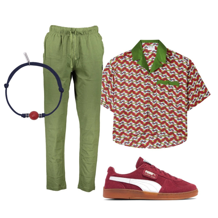 Outfit uomo - Total look #1915664. Stile Trendy per Ufficio. Abbinamento con camicie a manica corta, braccialetti, pantaloni, sneakers.