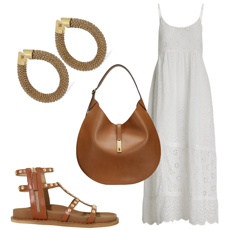 Outfit donna - Lo stile a luglio. Stile Casual chic per Tutti i giorni. Abbinamento con borse a spalla, vestiti, sandali, orecchini.