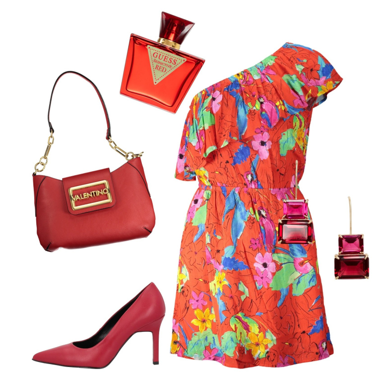 Outfit donna - Total look #1915700. Stile Chic per Serata fuori. look ideale per Petite. Abbinamento con décolleté, profumi, orecchini, vestiti asimmetrici, borse a spalla.