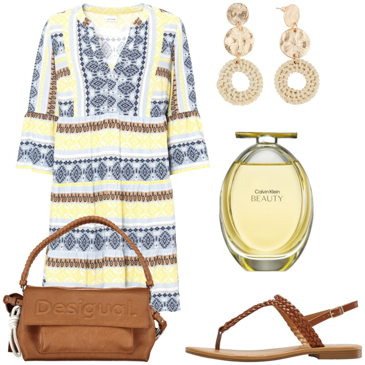 Outfit donna - Total look #1915776. Stile Etnico per Tutti i giorni. Abbinamento con ciabatte, orecchini, vestiti, profumi, borse a spalla.