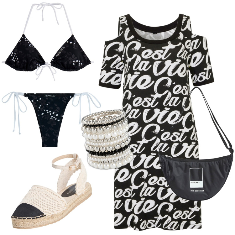 Outfit donna - Total look #1915783. Stile Casual per Mare. Abbinamento con braccialetti, vestiti, marsupi, espadrillas, bikini, bikini.