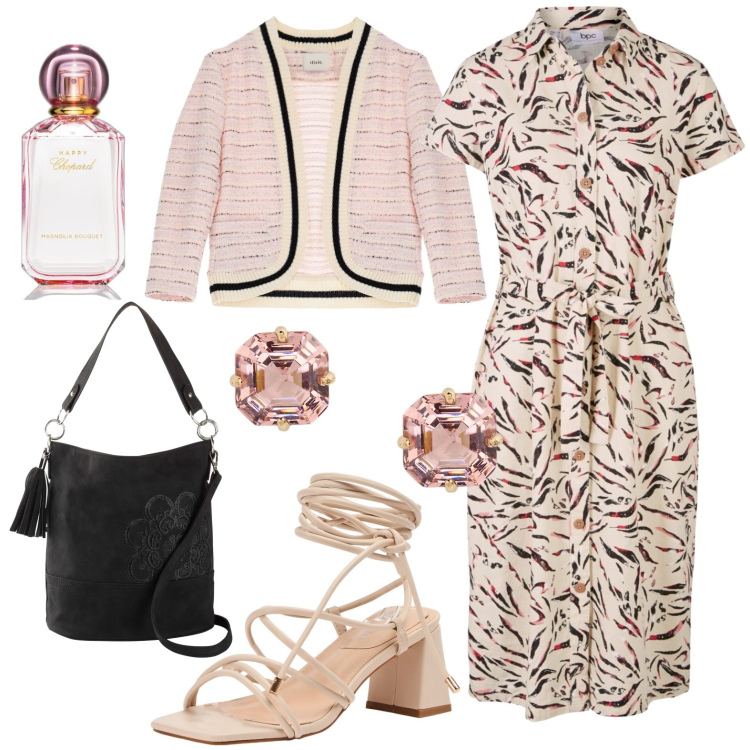 Outfit donna - Total look #1915789. Stile Casual per Serata fuori. Abbinamento con borse a mano, vestiti, profumi, sandali alla schiava, blazer, orecchini.