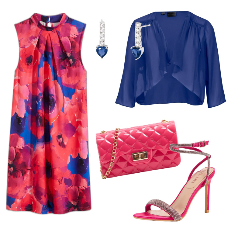 Outfit donna - Festa di compleanno. Stile Chic per Serata fuori. Abbinamento con vestiti, blazer, borse a tracolla, sandali col tacco, orecchini.