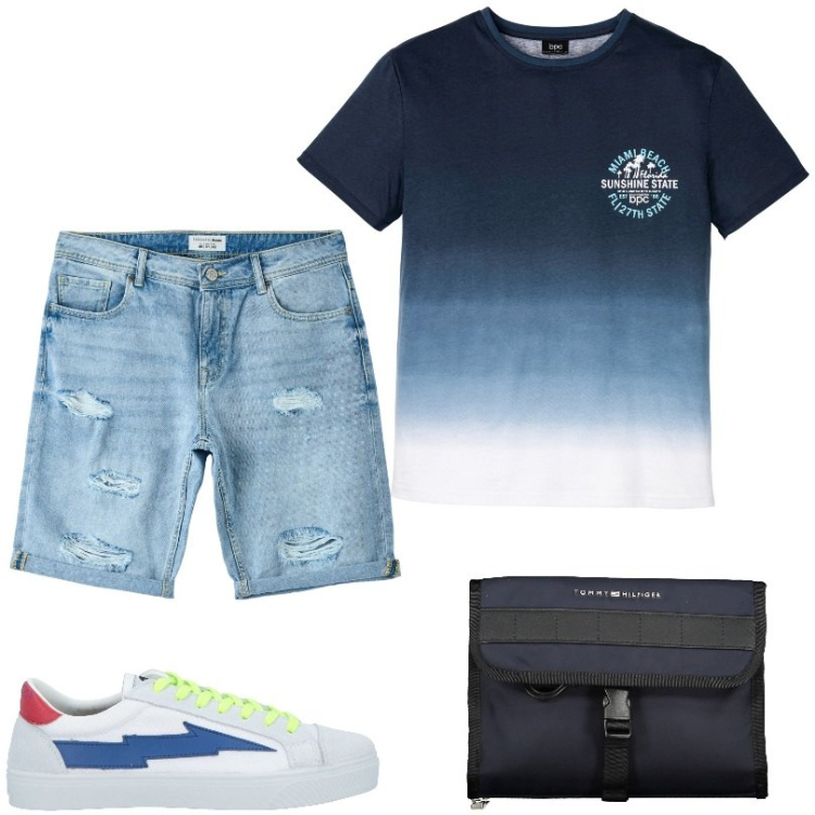 Outfit uomo - Total look #1915855. Stile Casual per Tutti i giorni. Abbinamento con t-shirt, sneakers, shorts, borse sportive.