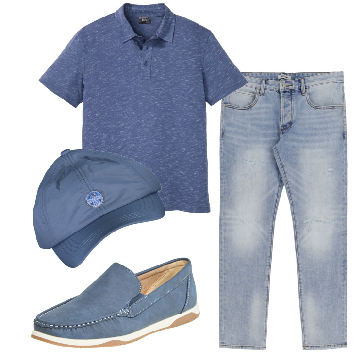 Outfit uomo - Total look #1915869. Stile Casual per Tutti i giorni. Abbinamento con polo, scarpe stringate, jeans slim fit, cappelli con visiera.