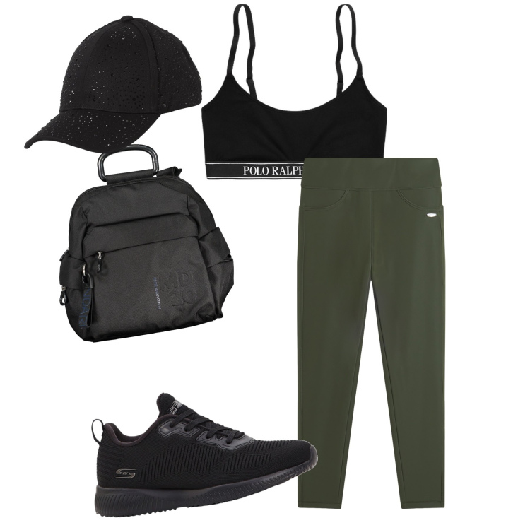 Outfit donna - Evviva il fitness. Stile Basic per Sport. Abbinamento con sneakers, leggings, canottiere, zaini, cappelli.