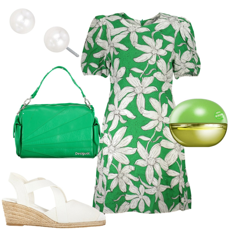 Outfit donna - Total look #1915976. Stile Casual chic per Tutti i giorni. Abbinamento con sandali, profumi, orecchini, vestiti corti, borse a spalla.