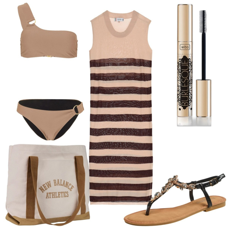 Outfit donna - Total look #1915982. Stile Etnico per Mare. Abbinamento con bikini, mascara, sandali gioiello, borse tote, vestiti lunghi.
