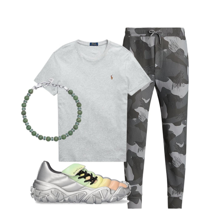 Outfit uomo - Total look #1915992. Stile Urban per Tutti i giorni. Abbinamento con braccialetti, t-shirt, pantaloni, sneakers.
