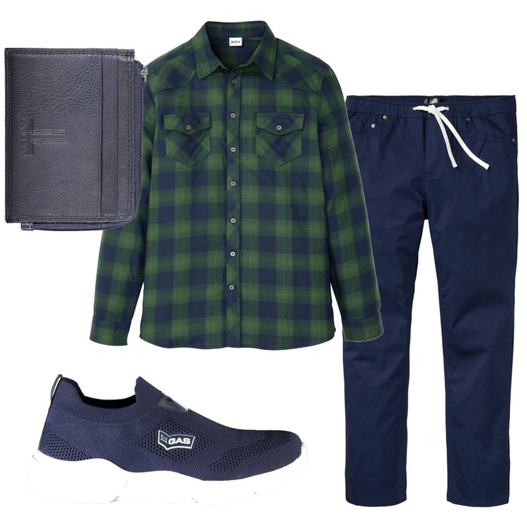 Outfit uomo - Total look #1916022. Stile Casual per Tutti i giorni. Abbinamento con camicie, pantaloni, portamonete, sneakers.