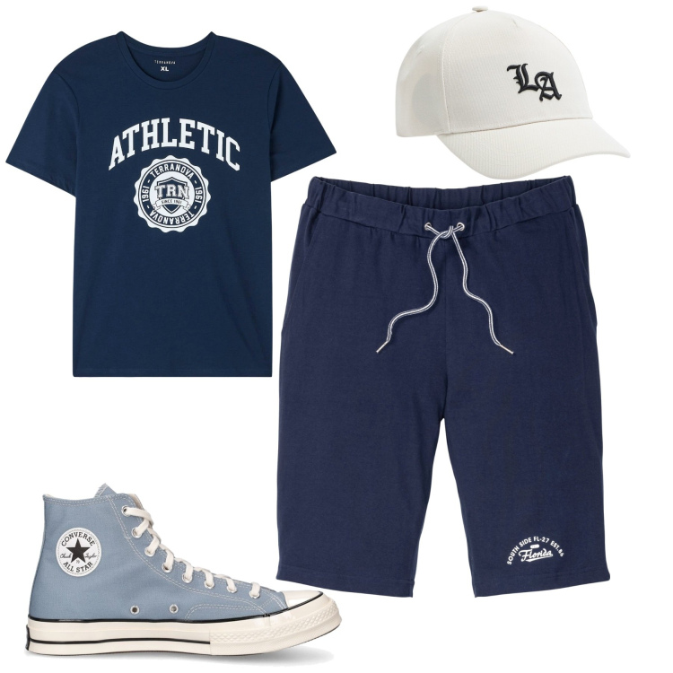 Outfit uomo - Total look #1916044. Stile Casual per Tutti i giorni. Abbinamento con bermuda, t-shirt, cappelli, sneakers.