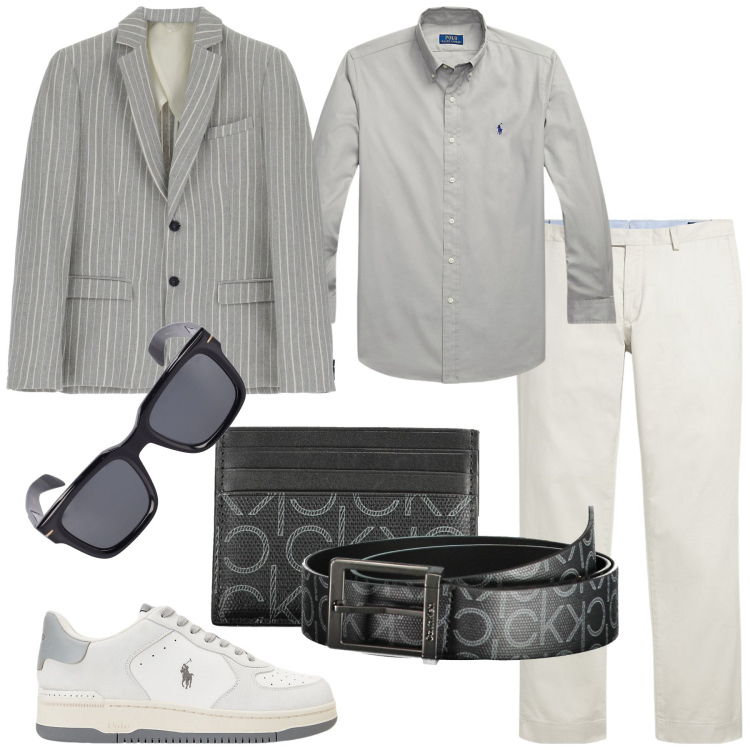 Outfit uomo - Matrimonio di amici. Stile Trendy per Cerimonia. Abbinamento con giacche, pantaloni chino, sneakers, camicie, portafogli, occhiali da sole.
