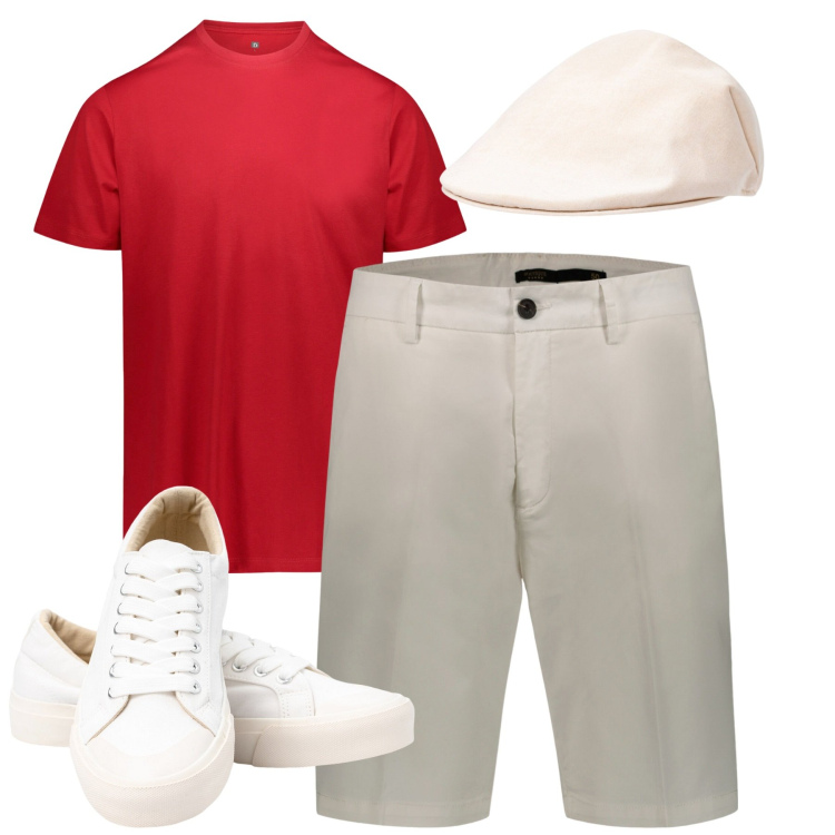 Outfit uomo - City. Stile Casual per Tutti i giorni. Abbinamento con cappelli e berretti, sneakers, bermuda, t-shirt.