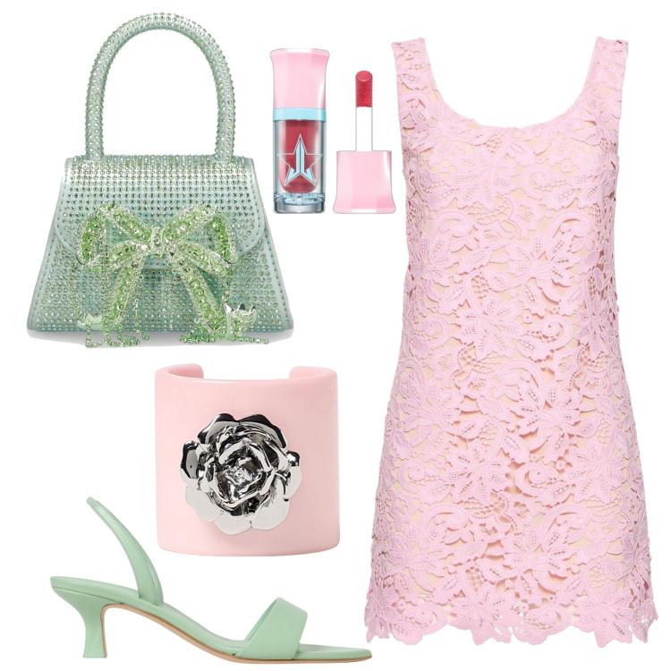 Outfit donna - Colori pastello. Stile Boho per Tutti i giorni. look ideale per Petite. Abbinamento con blush, vestiti, borse a mano, sandali in pelle, braccialetti.