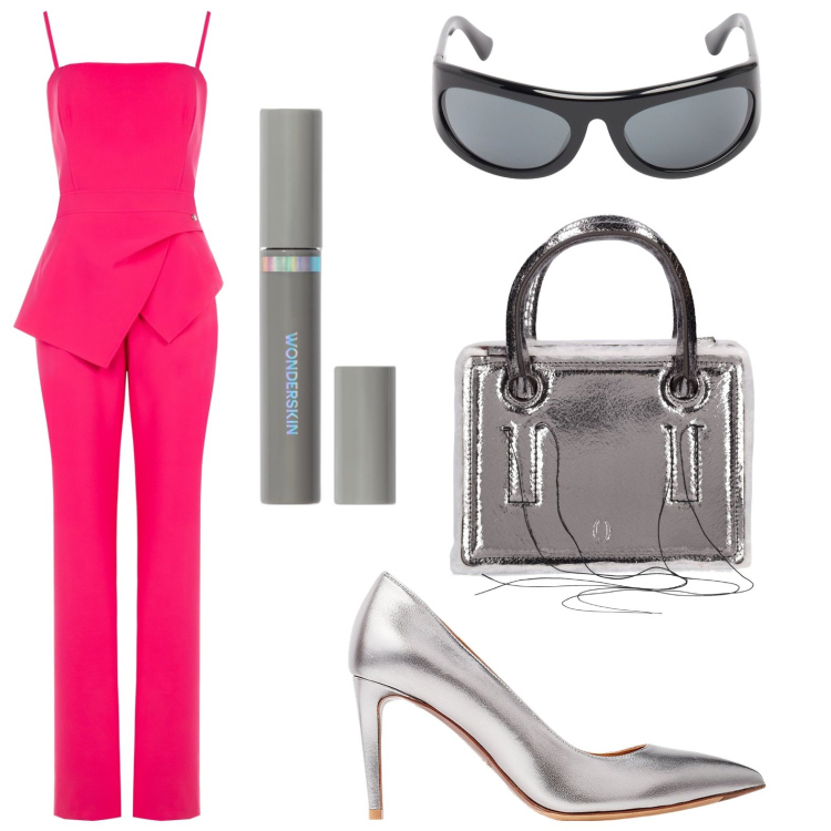 Outfit donna - Cerimonia. Stile Boho per Cerimonia. look ideale per Petite. Abbinamento con mascara, tute, décolleté, borse a mano, occhiali da sole.