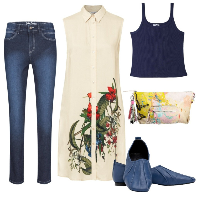 Outfit donna - Daniela: direttamente dall\'ufficio. Stile Casual chic per Tutti i giorni. Abbinamento con jeans skinny, camicie, top, borse a tracolla, ballerine.