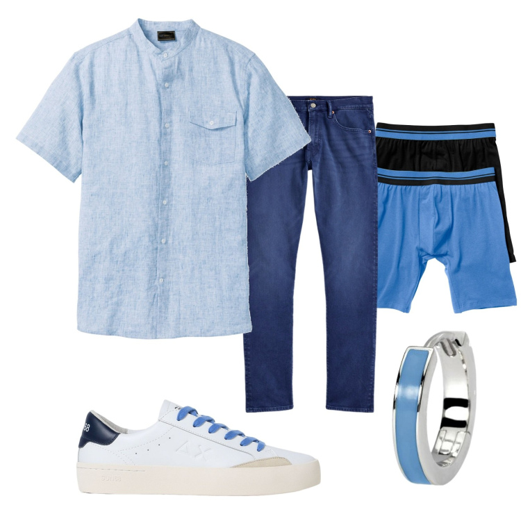 Outfit uomo - Total look #1916242. Stile Casual per Tutti i giorni. Abbinamento con camicie a manica corta, boxer, orecchini, jeans, sneakers.