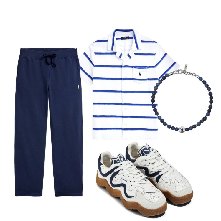Outfit uomo - Total look #1916243. Stile Trendy per Ufficio. Abbinamento con braccialetti, pantaloni, camicie, sneakers.