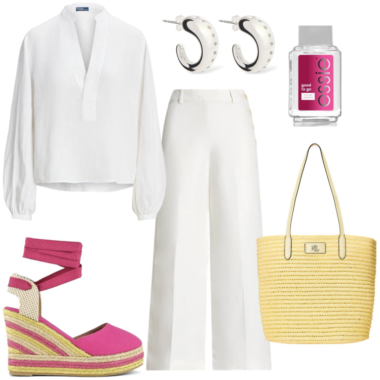 Outfit donna - Accessori colorati. Stile Bon Ton per Tutti i giorni. look ideale per Petite. Abbinamento con smalti, pantaloni, borse tote, camicie, espadrillas, orecchini.