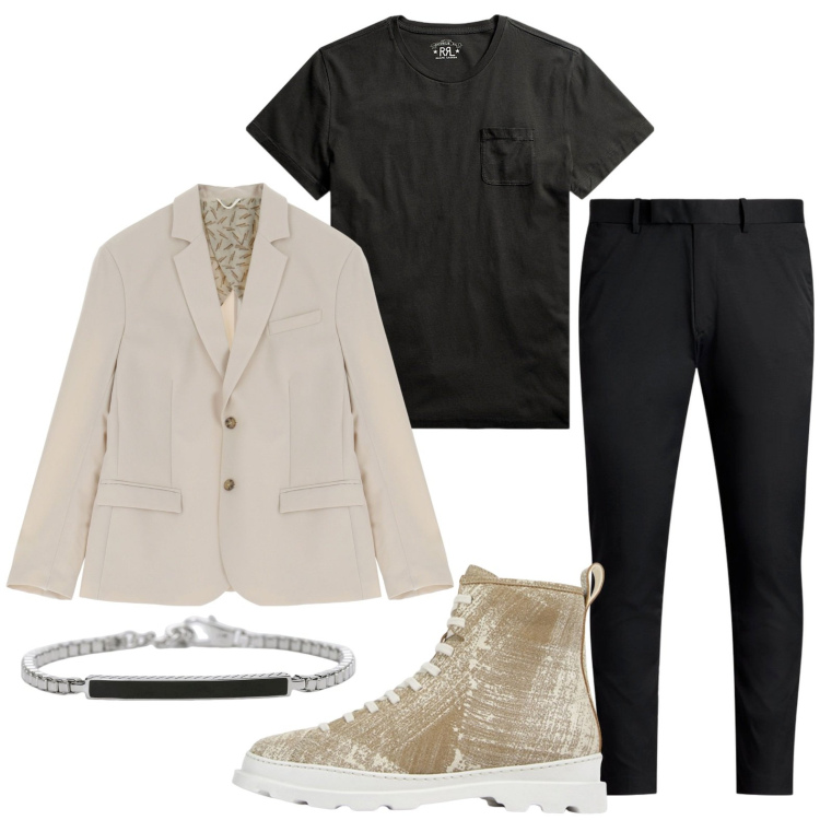 Outfit uomo - Stile urban. Stile Urban per Tutti i giorni. Abbinamento con braccialetti, giacche, t-shirt, pantaloni, stivali e stivaletti.