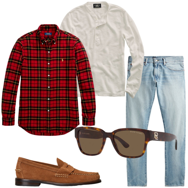 Outfit uomo - Country guy. Stile Casual per Tutti i giorni. Abbinamento con t-shirt, occhiali da sole, scarpe stringate, jeans, camicie.