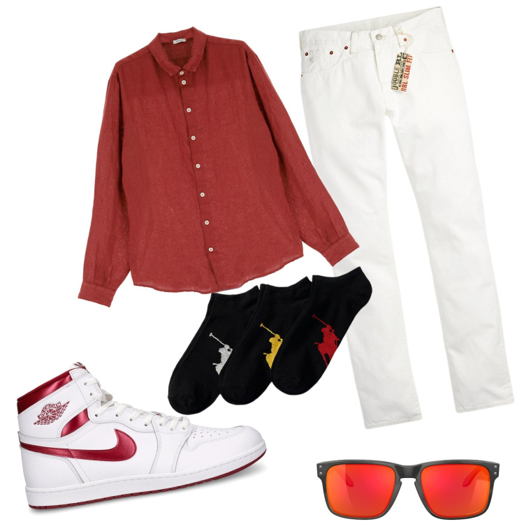 Outfit uomo - Total look #1916417. Stile Trendy per Tutti i giorni. Abbinamento con camicie, calzini, jeans slim fit, occhiali da sole, sneakers.