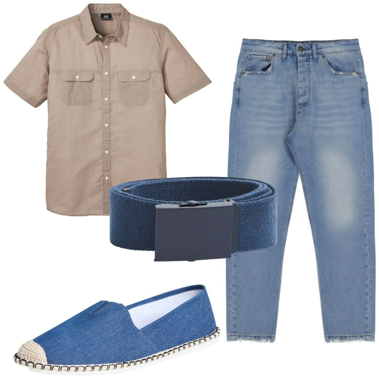 Outfit uomo - Total look #1916521. Stile Trendy per Tutti i giorni. Abbinamento con camicie a manica corta, espadrillas, cinture, jeans slim fit.