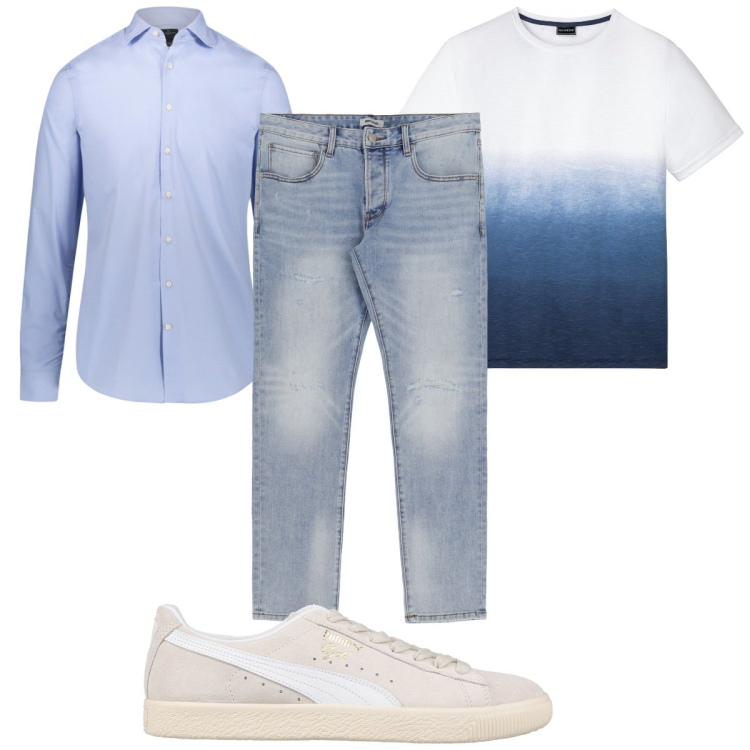Outfit uomo - Total look #1916523. Stile Trendy per Tutti i giorni. Abbinamento con t-shirt, sneakers, jeans slim fit, camicie.