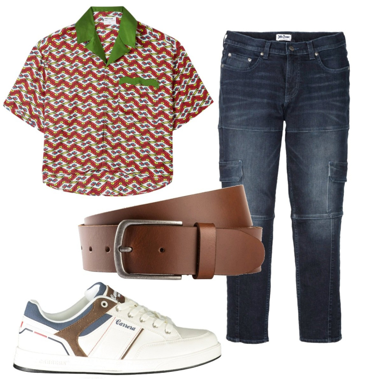 Outfit uomo - Total look #1916528. Stile Trendy per Tutti i giorni. Abbinamento con jeans slim fit, cinture, camicie a manica corta, sneakers.