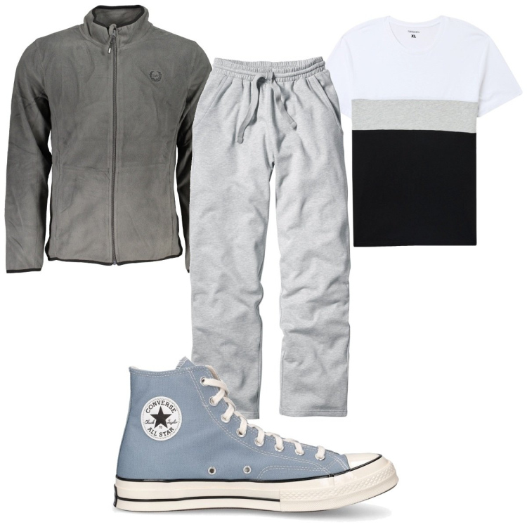 Outfit uomo - Total look #1916534. Stile Trendy per Sport. Abbinamento con pantaloni, t-shirt, sneakers, felpe.